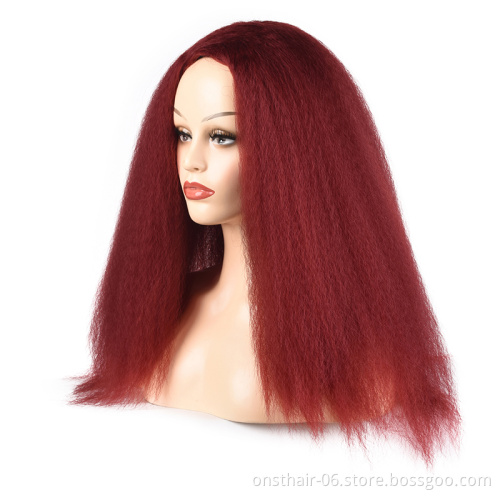 Afro Kinky Straight Bob Wigs Synthetic High Temperature Fiber Hair Light Yaki Straight Curl Medium Length Wigs For Women 20Inch